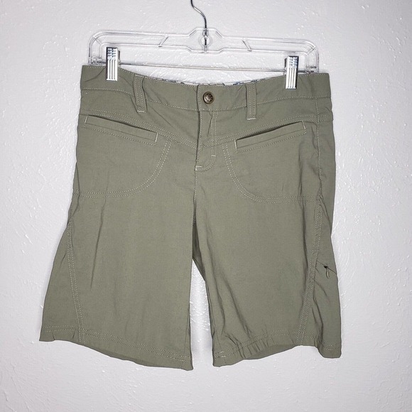 Athleta Womens Dipper Bermuda Hiking Walking Shorts womens sz 2 10 khaki tan - Picture 2 of 8
